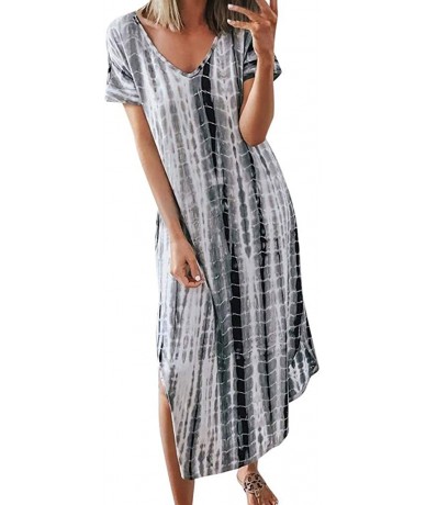 Cover-Ups Summer Dresses for Women Plus Size V Neck Tie Dyeing Print Dress Casual Short Sleeve Dress Beach Boho Dress Black -...