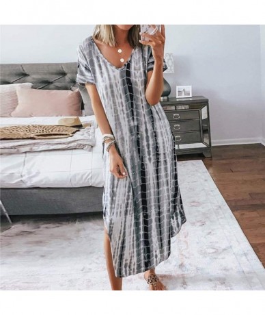 Cover-Ups Summer Dresses for Women Plus Size V Neck Tie Dyeing Print Dress Casual Short Sleeve Dress Beach Boho Dress Black -...