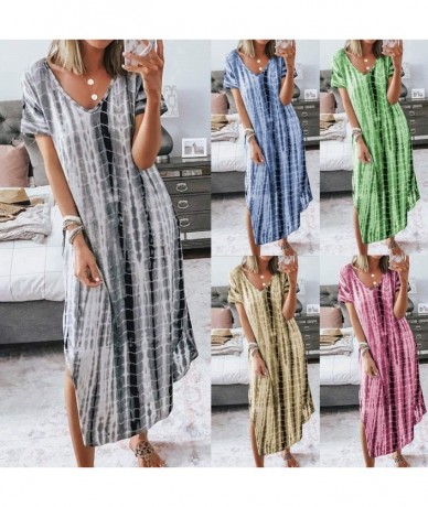 Cover-Ups Summer Dresses for Women Plus Size V Neck Tie Dyeing Print Dress Casual Short Sleeve Dress Beach Boho Dress Black -...