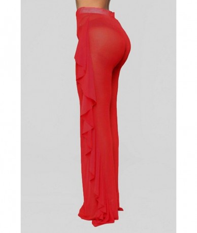 Cover-Ups Women Sexy Perspective Mesh Sheer Swim Pants Bikini Bottom Cover Up - Red 2 - CD18RIURAEC $21.78