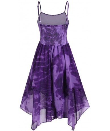 Cover-Ups Irregular Tie Dye Sleeveless Lace Up Corset Bodice Handkerchief Hem Dress Summer Beach Sun Dress - Z2-purple - C819...