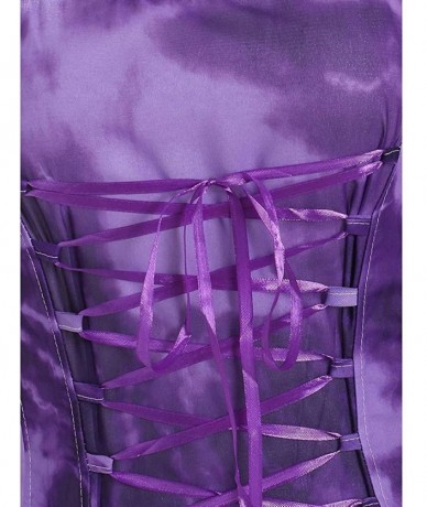 Cover-Ups Irregular Tie Dye Sleeveless Lace Up Corset Bodice Handkerchief Hem Dress Summer Beach Sun Dress - Z2-purple - C819...