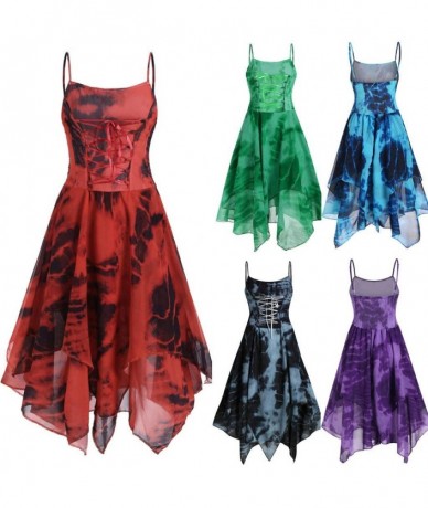 Cover-Ups Irregular Tie Dye Sleeveless Lace Up Corset Bodice Handkerchief Hem Dress Summer Beach Sun Dress - Z2-purple - C819...