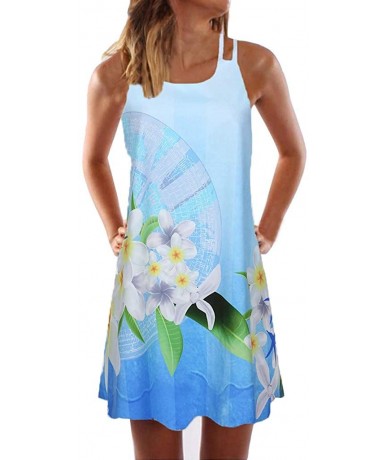 Rash Guards Summer Dresses for Women Beach 3D Butterfly Floral Print Sleeveless Vintage Bohe Tank Short Mini Dress - Yc-blue ...