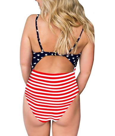 One-Pieces Womens Cut Out One Piece Swimsuit Amecican Flag 4th of July Tummy Control Monokini Swimwear - Navy - CC18SXCCAK3 $...