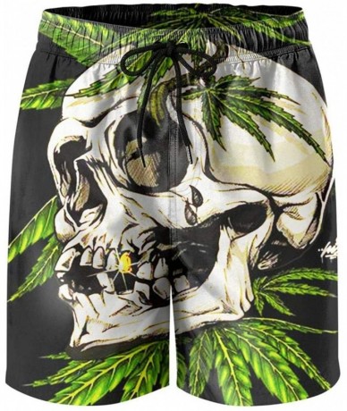 Trunks Men Grunge Cannabis Cure Hemp Leaves Shorts Printed Quick Dry Workout Swimming Trunks - Skull Marihuana Cannabis - C31...