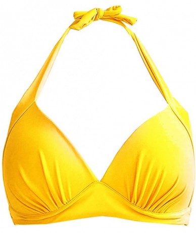 Tops Women's Vintage 50s Plaid Pattern Halter Bikini Top Swimsuits - 01yellow - CF18TKT559M $47.82