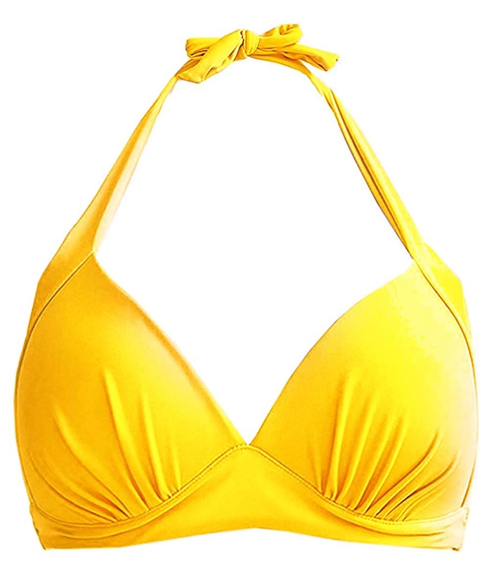 Tops Women's Vintage 50s Plaid Pattern Halter Bikini Top Swimsuits - 01yellow - CF18TKT559M $47.82