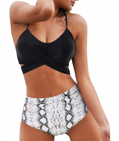 Sets Women's High Waisted Bandage Bikini Set Wrap Two Piece Push Up Swimsuits - 87-black Snakeskin - CF1952INMHC $51.60