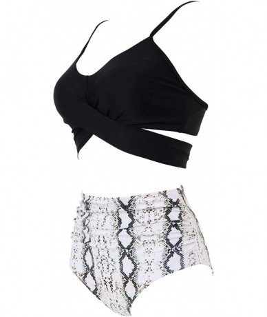 Sets Women's High Waisted Bandage Bikini Set Wrap Two Piece Push Up Swimsuits - 87-black Snakeskin - CF1952INMHC $51.60