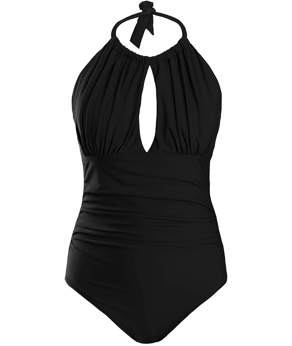 One-Pieces Women's One Piece Cute Curvy Swimsuits Tummy Control Slimming Swimwear Backless V Neck Halter Top Bathing Suits Bl...