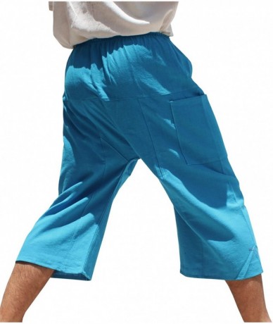 Board Shorts Thailand Sadaw Baggy 3/4 Leg Peasants Pants Warm Cotton - Sky Blue - CA12MXPCDMV $68.42