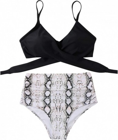 Sets Women's High Waisted Bandage Bikini Set Wrap Two Piece Push Up Swimsuits - 87-black Snakeskin - CF1952INMHC $51.60