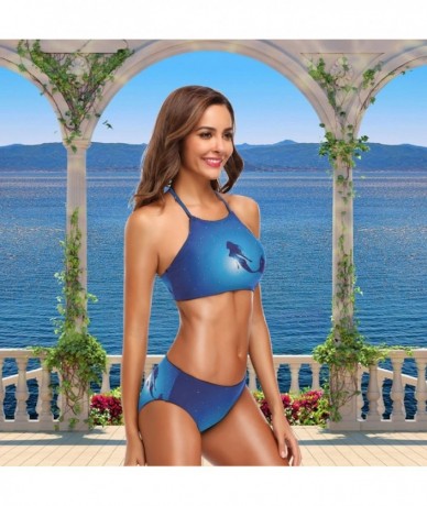 Sets Womens Chic Beach Hot Sexy 2 Piece Halter Neack High Waist Padded Swimsuits - Mermaid - CW18GGS2S37 $47.61