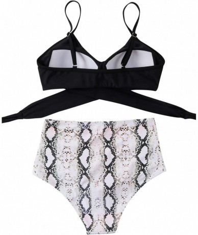 Sets Women's High Waisted Bandage Bikini Set Wrap Two Piece Push Up Swimsuits - 87-black Snakeskin - CF1952INMHC $51.60