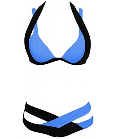 Sets Swimsuit Swimwear Bathing Suit Women Beach Wear Bandage 2PCS Bikini Set Swimsuit - Blue - CX18C8MHHHR $44.17