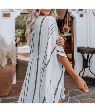 Cover-Ups Womens Summe Swimsuit Cover up Beach Long Kimono Bathing Suit Print Cardigan - White - CW18W3650O8 $32.79