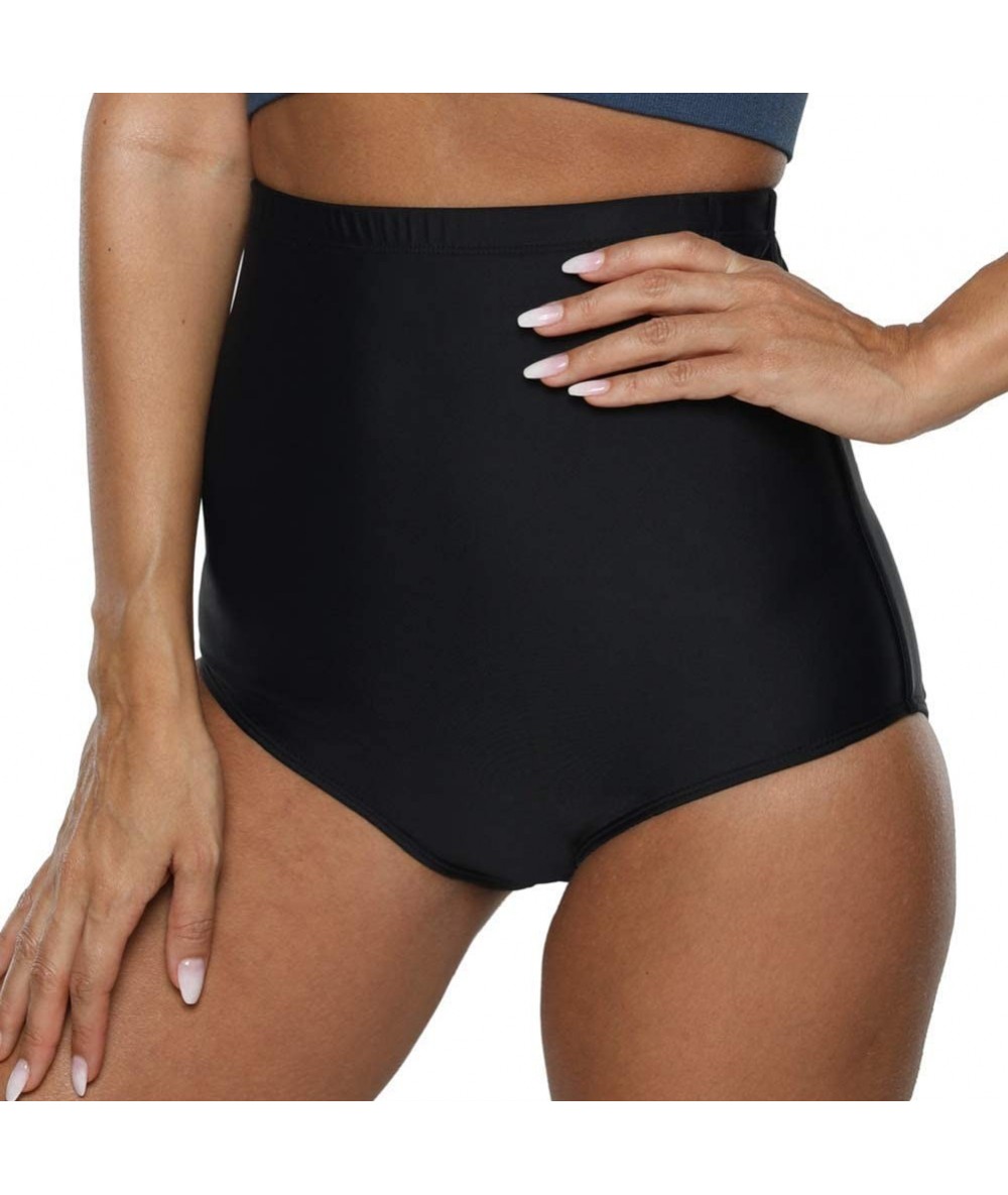 Tankinis Women's Swim Bottom Ultra High Waisted UPF50+ Swimsuit Bikini Brief - Black - CO195ZYW4NM $32.68