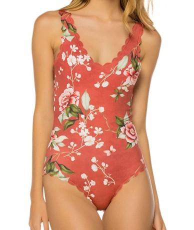 Racing Swimwear for Womens- Summer Beach Siamese Set Push-Up Print Beachwear Tankini Bikini - Red - CS18O2IOX87 $28.08