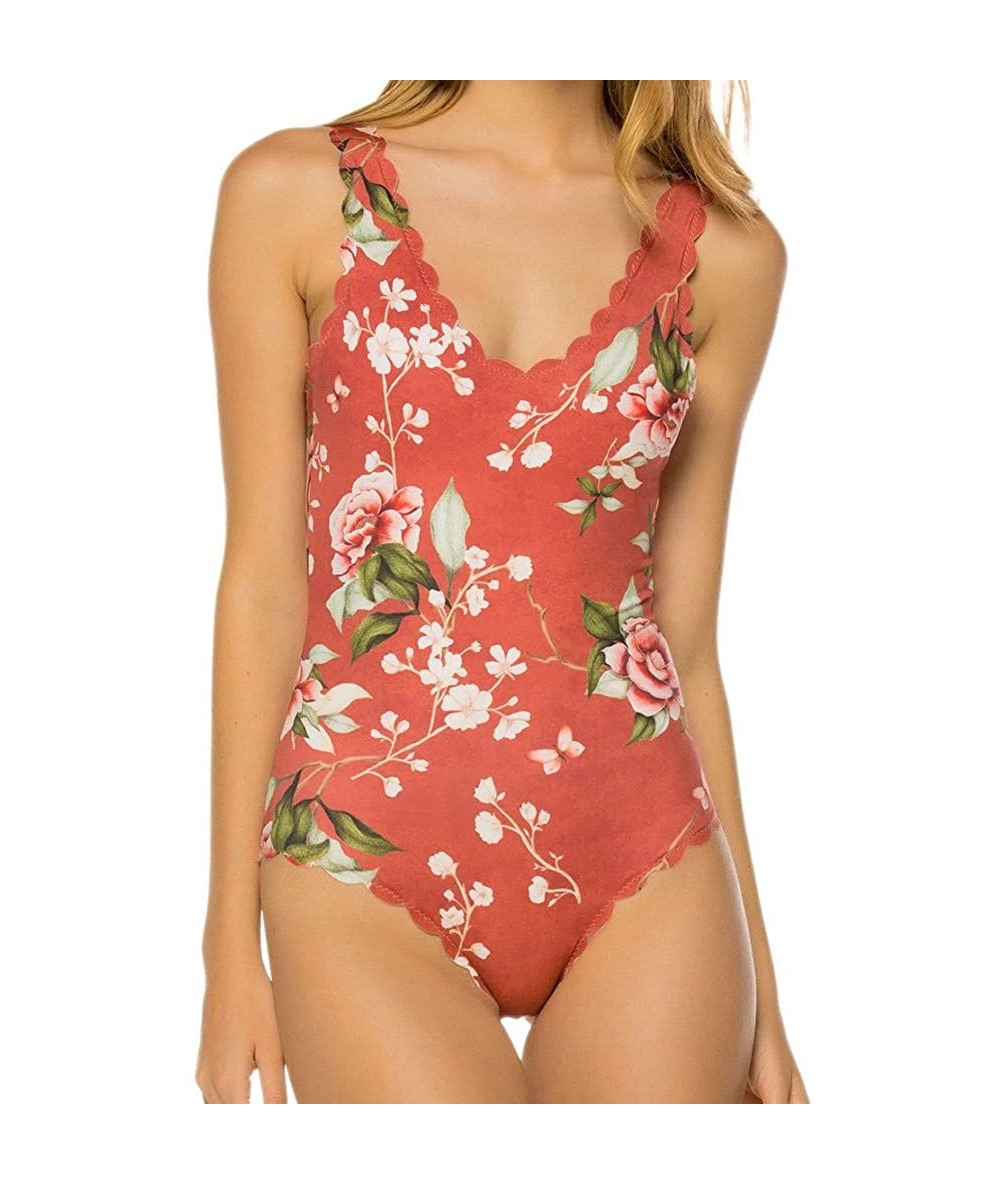 Racing Swimwear for Womens- Summer Beach Siamese Set Push-Up Print Beachwear Tankini Bikini - Red - CS18O2IOX87 $28.08