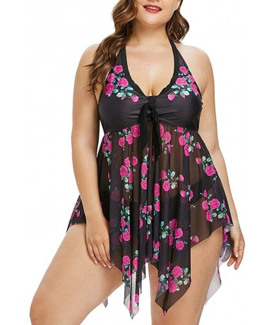 One-Pieces Women's Two Piece Swimsuit Plus Size Swimdress Bathing Suit Halter Bowknot Contrast Sunflower Tankini Set Zzhot Pi...