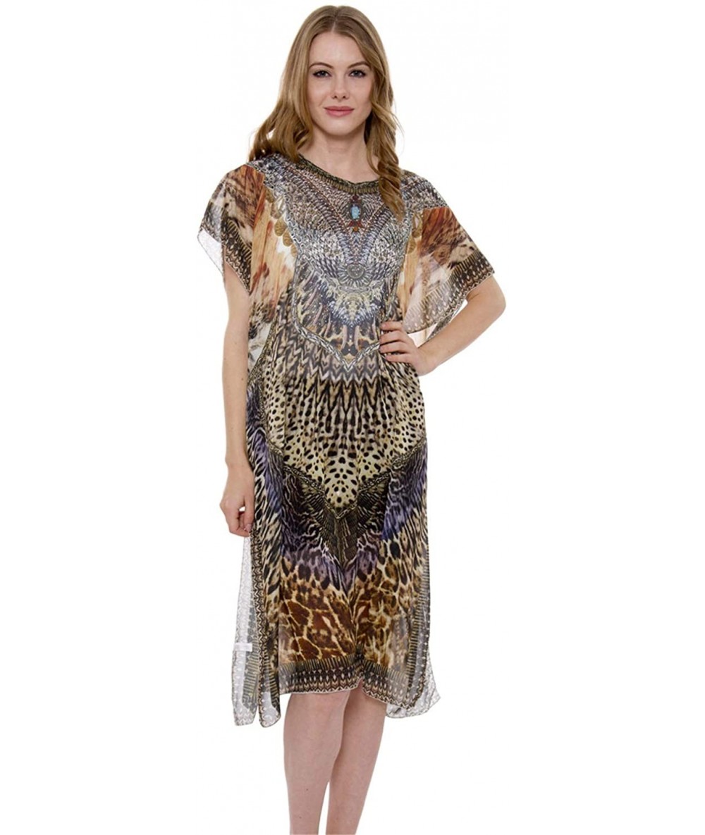 Cover-Ups Women's Summer Peacock & Leopard Topper/Cover-Up/Poncho/Kimono Rhinestone Outwear Beachwear Dress - Color 6 - CY18R...