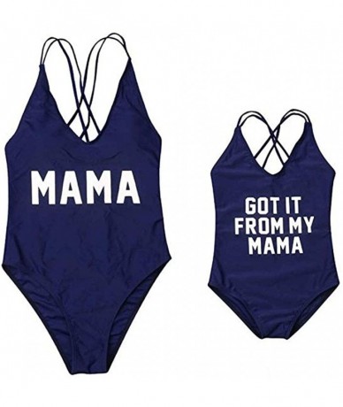 One-Pieces Mother and Daughter Family Matching Letters Printed One Piece Swimsuit Bathing Suit Monokini - Blue-women - CJ18NH...