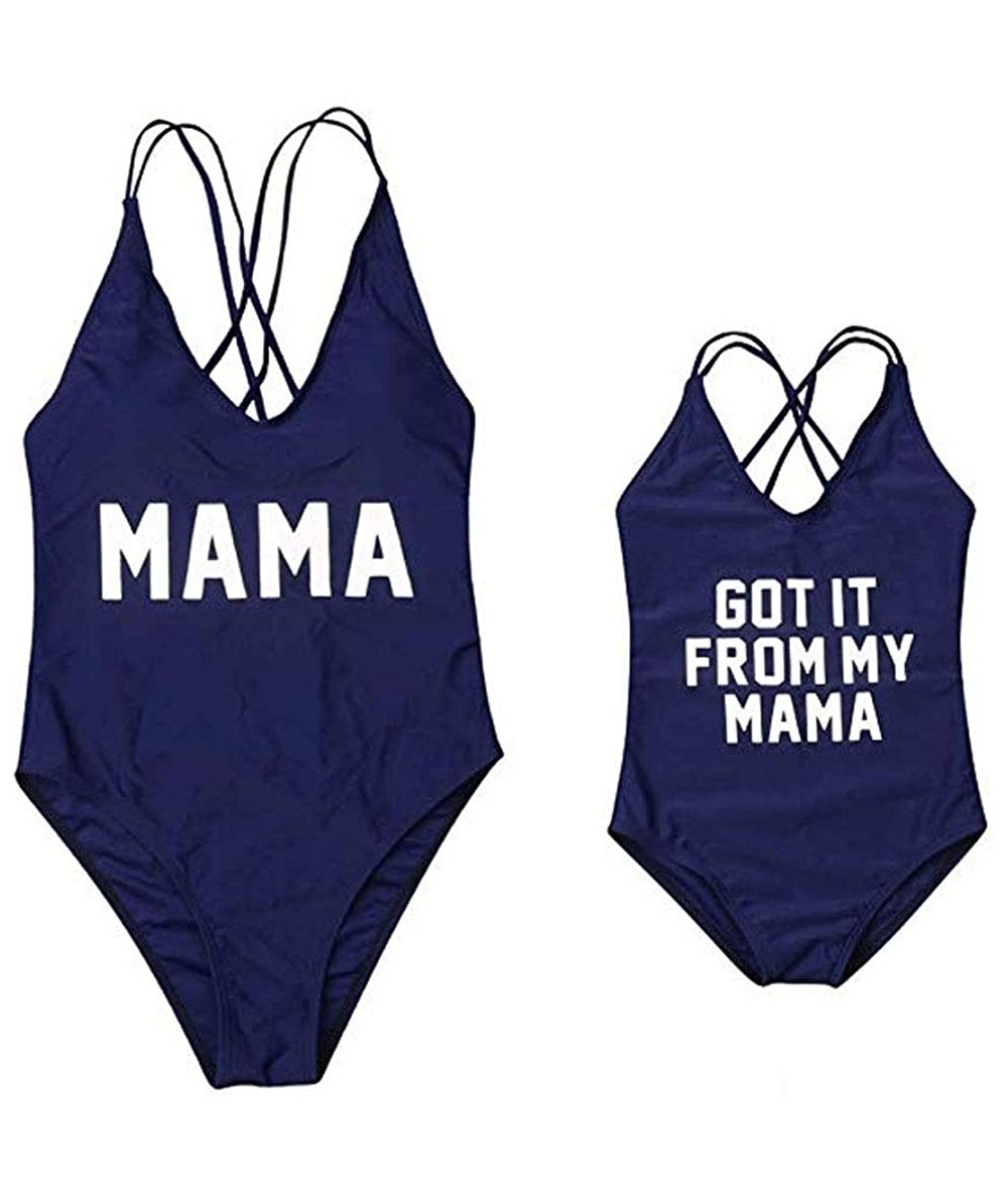 One-Pieces Mother and Daughter Family Matching Letters Printed One Piece Swimsuit Bathing Suit Monokini - Blue-women - CJ18NH...