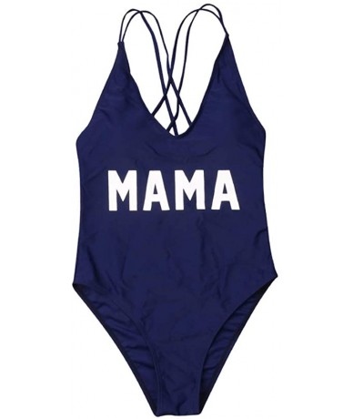 One-Pieces Mother and Daughter Family Matching Letters Printed One Piece Swimsuit Bathing Suit Monokini - Blue-women - CJ18NH...