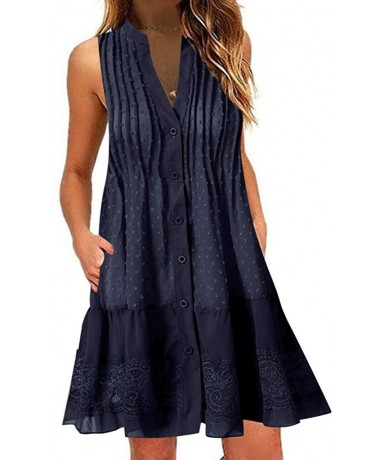 Cover-Ups Women's Solid Midi T-Shirt Sundress - Z4-blue - CA19D8YNLI9 $32.15