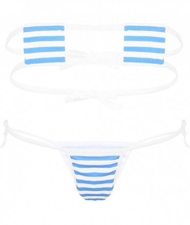 One-Pieces Womens Extreme Sexy Bikini Monokini Micro Slingshot Bathing Suit Stripper Beachwear - Blue&white - CW196U49GG2 $29.75