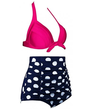 Sets Women Bikini Sets Two Piece Vintage Polka Dot High Waisted Tiered Swimsuit Bathing Suits Swimwear - Z-3 Hot Pink - CD18T...