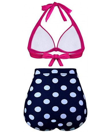 Sets Women Bikini Sets Two Piece Vintage Polka Dot High Waisted Tiered Swimsuit Bathing Suits Swimwear - Z-3 Hot Pink - CD18T...