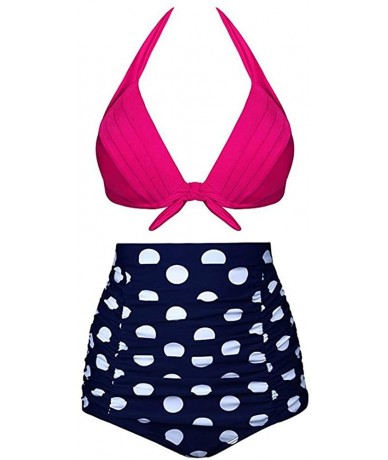 Sets Women Bikini Sets Two Piece Vintage Polka Dot High Waisted Tiered Swimsuit Bathing Suits Swimwear - Z-3 Hot Pink - CD18T...