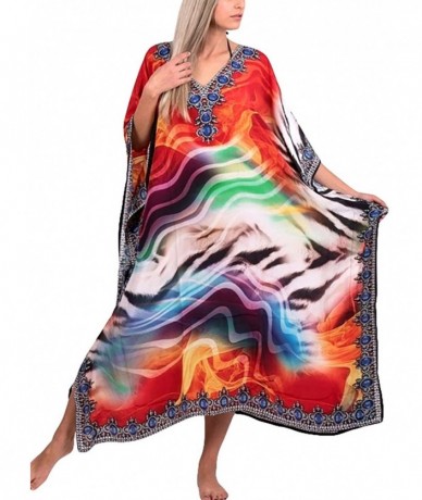 Cover-Ups Robe Kaftan Bikini Swimwear Cover Up Casual Long Beach Maxi Dress for Women - Ethnic Print - CZ18U76T79U $46.61