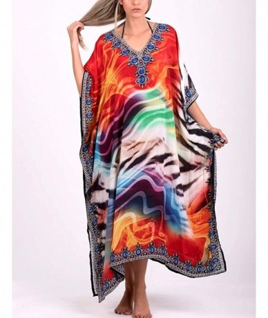 Cover-Ups Robe Kaftan Bikini Swimwear Cover Up Casual Long Beach Maxi Dress for Women - Ethnic Print - CZ18U76T79U $46.61