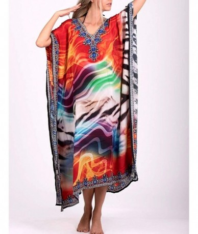 Cover-Ups Robe Kaftan Bikini Swimwear Cover Up Casual Long Beach Maxi Dress for Women - Ethnic Print - CZ18U76T79U $46.61