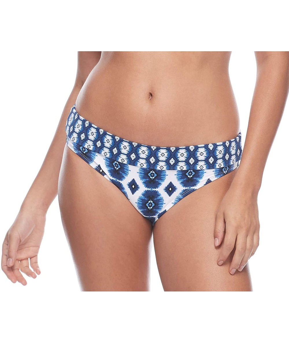 Bottoms Women's Mid Waist Full Coverage Bikini Bottom Swimsuit - Caicos Wisdom Blue Print - CT18Z05W278 $78.96