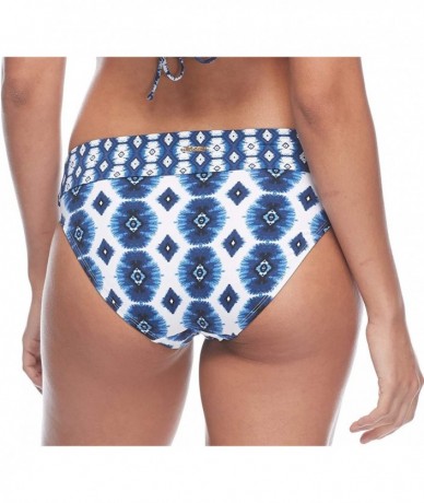 Bottoms Women's Mid Waist Full Coverage Bikini Bottom Swimsuit - Caicos Wisdom Blue Print - CT18Z05W278 $78.96