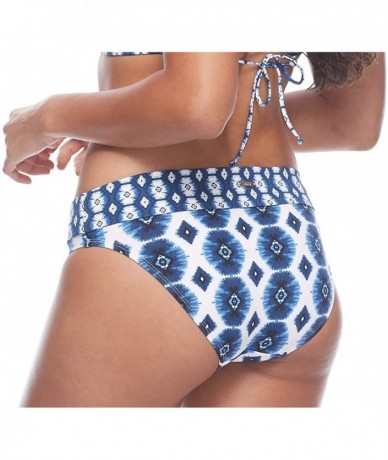 Bottoms Women's Mid Waist Full Coverage Bikini Bottom Swimsuit - Caicos Wisdom Blue Print - CT18Z05W278 $78.96