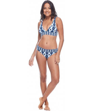 Bottoms Women's Mid Waist Full Coverage Bikini Bottom Swimsuit - Caicos Wisdom Blue Print - CT18Z05W278 $78.96