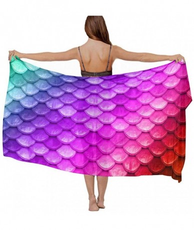 Cover-Ups Women Luxury Chiffon Swimwear Cover Up Oversize Beach Sarong Shawl Wrap Beautiful Colorful Rainbow Mermaid Scales -...