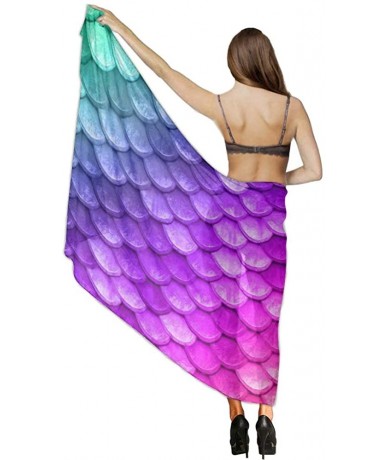 Cover-Ups Women Luxury Chiffon Swimwear Cover Up Oversize Beach Sarong Shawl Wrap Beautiful Colorful Rainbow Mermaid Scales -...