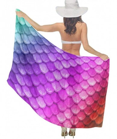 Cover-Ups Women Luxury Chiffon Swimwear Cover Up Oversize Beach Sarong Shawl Wrap Beautiful Colorful Rainbow Mermaid Scales -...