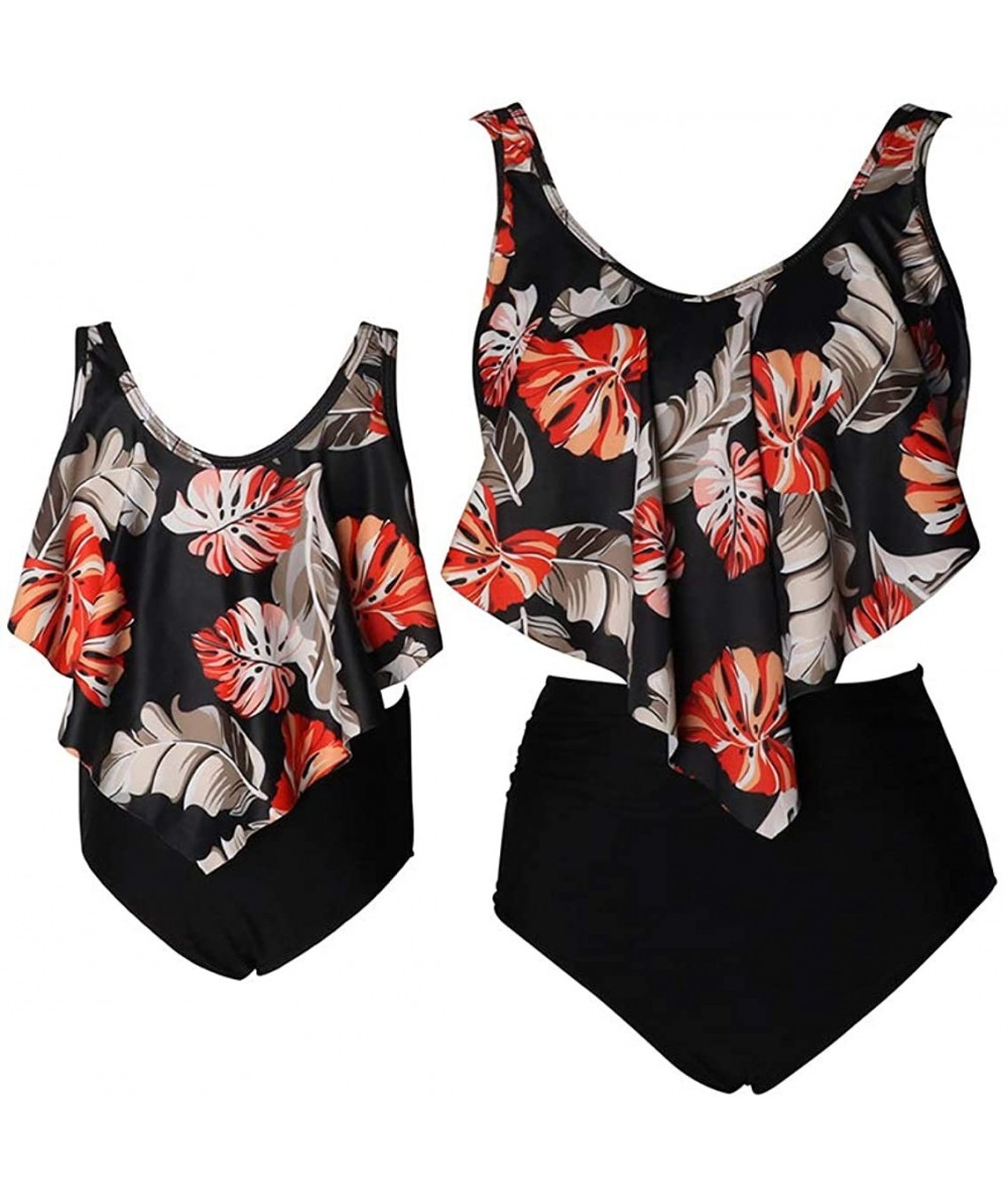 Sets Mother Daughter Swimsuits Matching Cute 2pcs Matching Swimwear High Waist Bikini Sets - Red Flower Black - CK1999CZYA0 $...