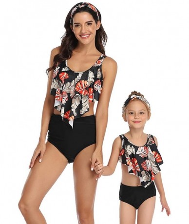 Sets Mother Daughter Swimsuits Matching Cute 2pcs Matching Swimwear High Waist Bikini Sets - Red Flower Black - CK1999CZYA0 $...