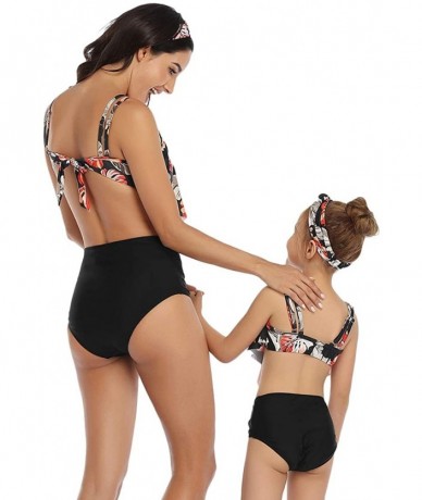 Sets Mother Daughter Swimsuits Matching Cute 2pcs Matching Swimwear High Waist Bikini Sets - Red Flower Black - CK1999CZYA0 $...