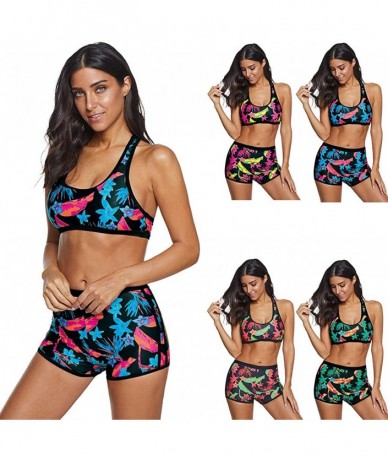 Racing Women Two Piece Racerback Bikini Set Swimsuit Sports Style Low Scoop Crop Top High Waisted Boardshorts Bottom Green - ...