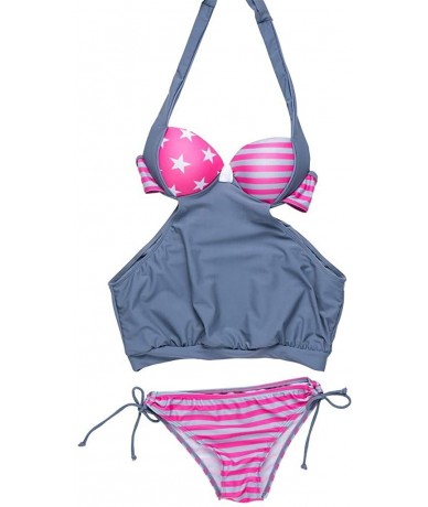 Sets Women's New Bikini Set Striped Splicing Strap Bathing Sling Swimsuit - Multicolor 07 - CX18WC2AN8Q $34.81