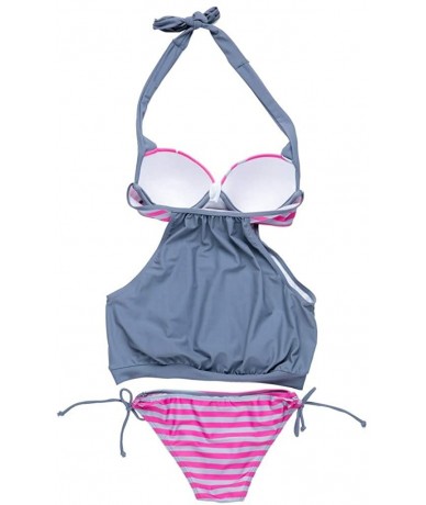 Sets Women's New Bikini Set Striped Splicing Strap Bathing Sling Swimsuit - Multicolor 07 - CX18WC2AN8Q $34.81